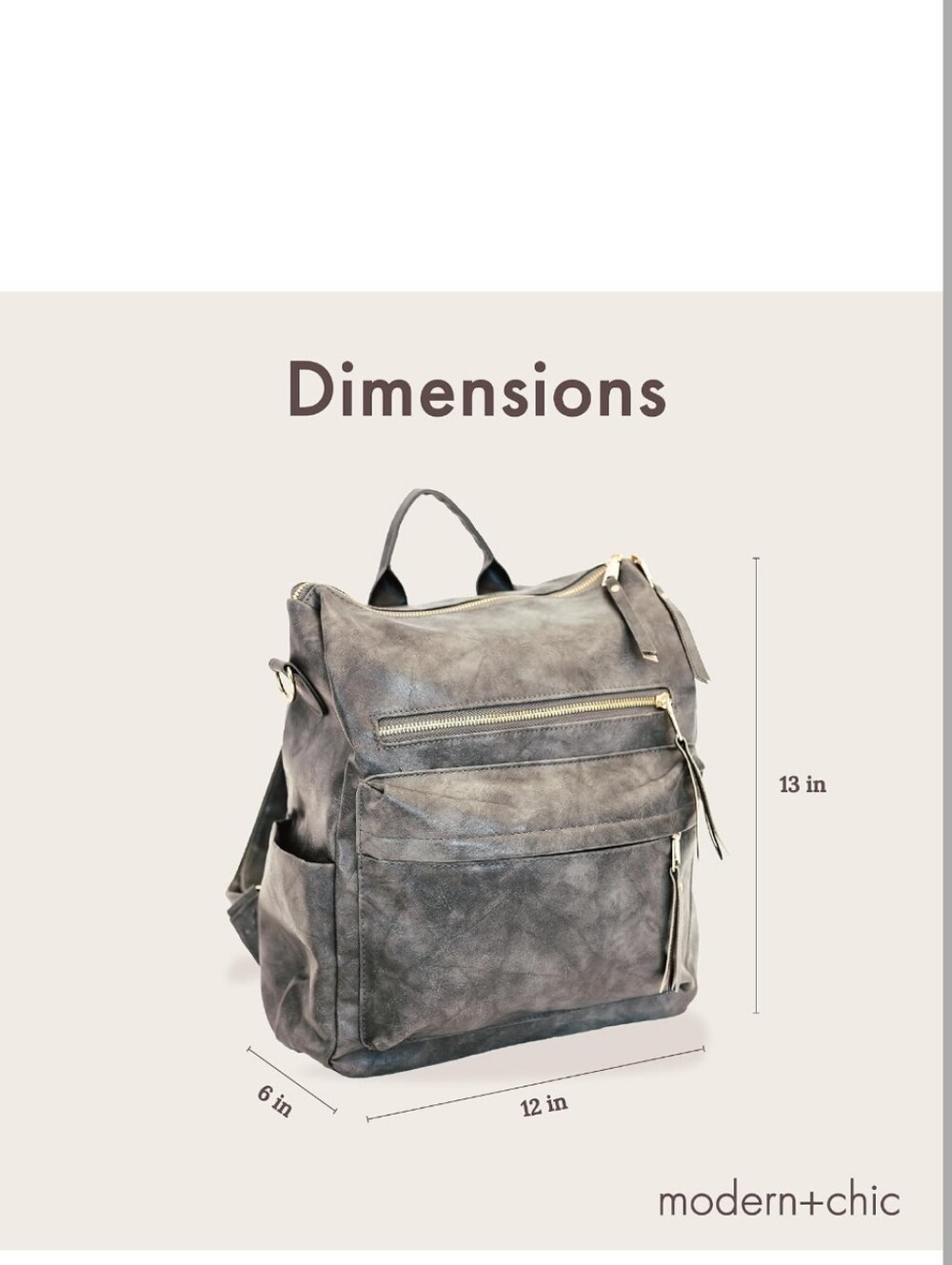Modern+Chic Brielle Backpack Purse Convertible Bag Vegan Grey Removable Strap - Picture 9 of 11